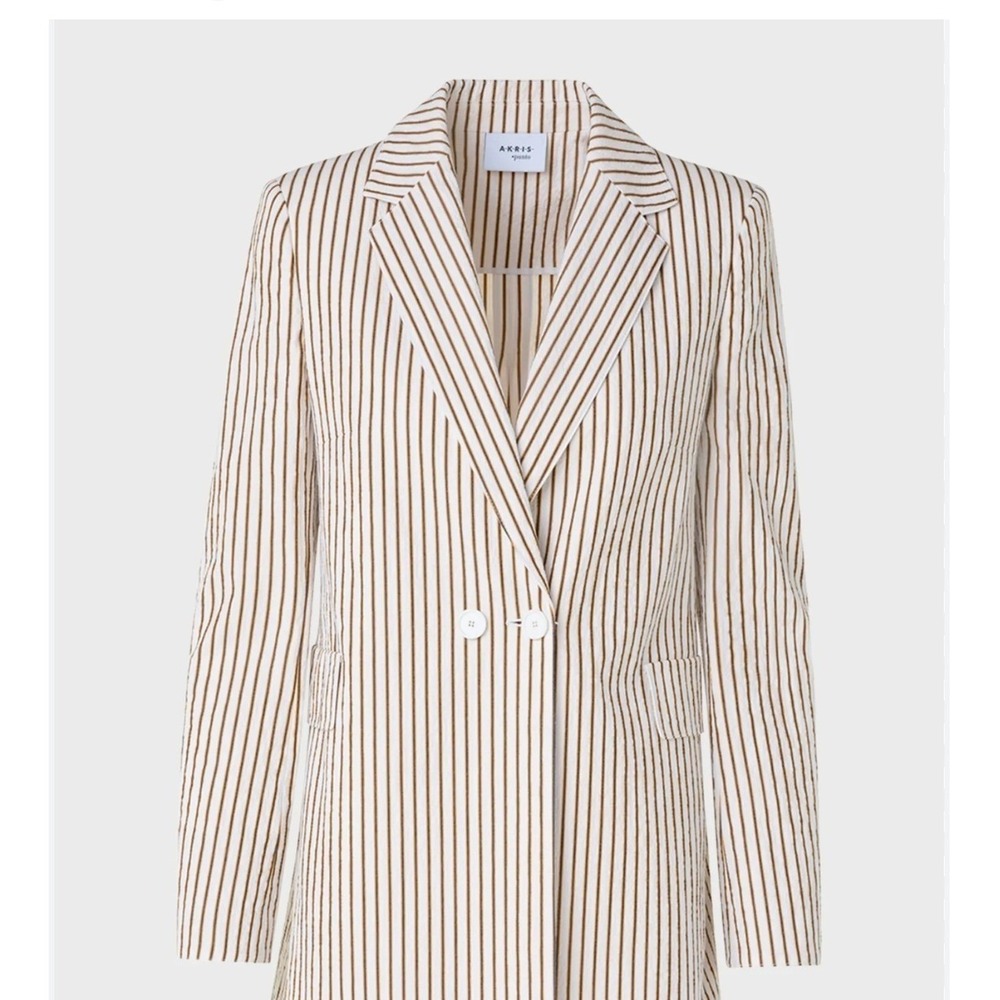 Akris Punto Striped Blazer SZ14 pinstriped‎ sheersucker Double Breasted Jacket